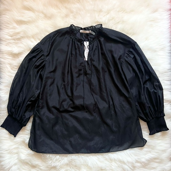 New! ALICE + OLIVIA Julius Voluminous Oversized Silk Blend Peasant Blouse - Picture 8 of 14